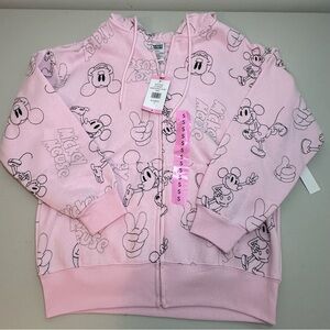 Disney Women's Mickey Mouse Full-Zip Hoodie Jacket Embroidered Characters Pink